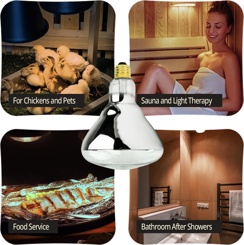 BULBMASTER 250 Watt Heat lamp Bulb for Bathroom R40 Incandescent Shower Heat Lamp Clear Infrared Bath Light 250R40 Chicken Light Bulb E26 Base 1 Pack - Image 4